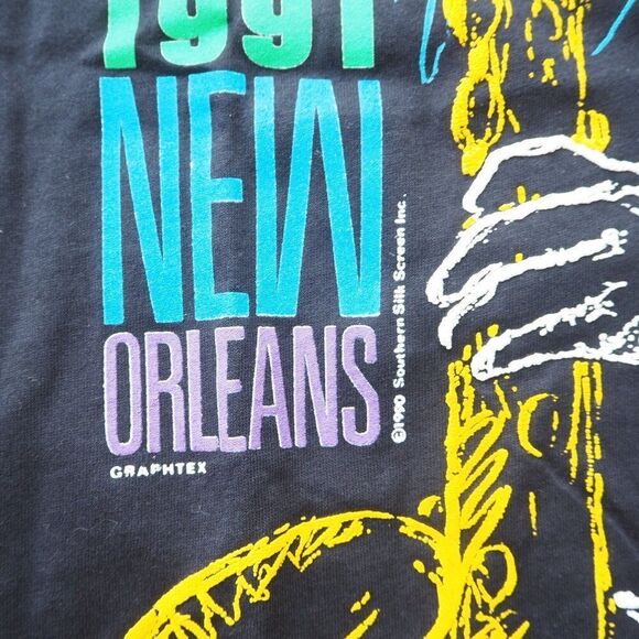 Vintage 1991 French Quarter New Orleans Jazz Single Stitch T-Shirt Men's L/XL - Picture 4 of 9